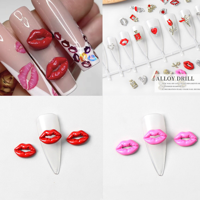 New Valentine's Day 3D Nail Charms,Press ON Nails ,Lip Mark Shaped